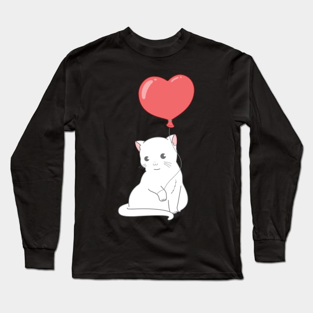 Cat With Heart Balloon Long Sleeve T-Shirt by The Kitten Gallery